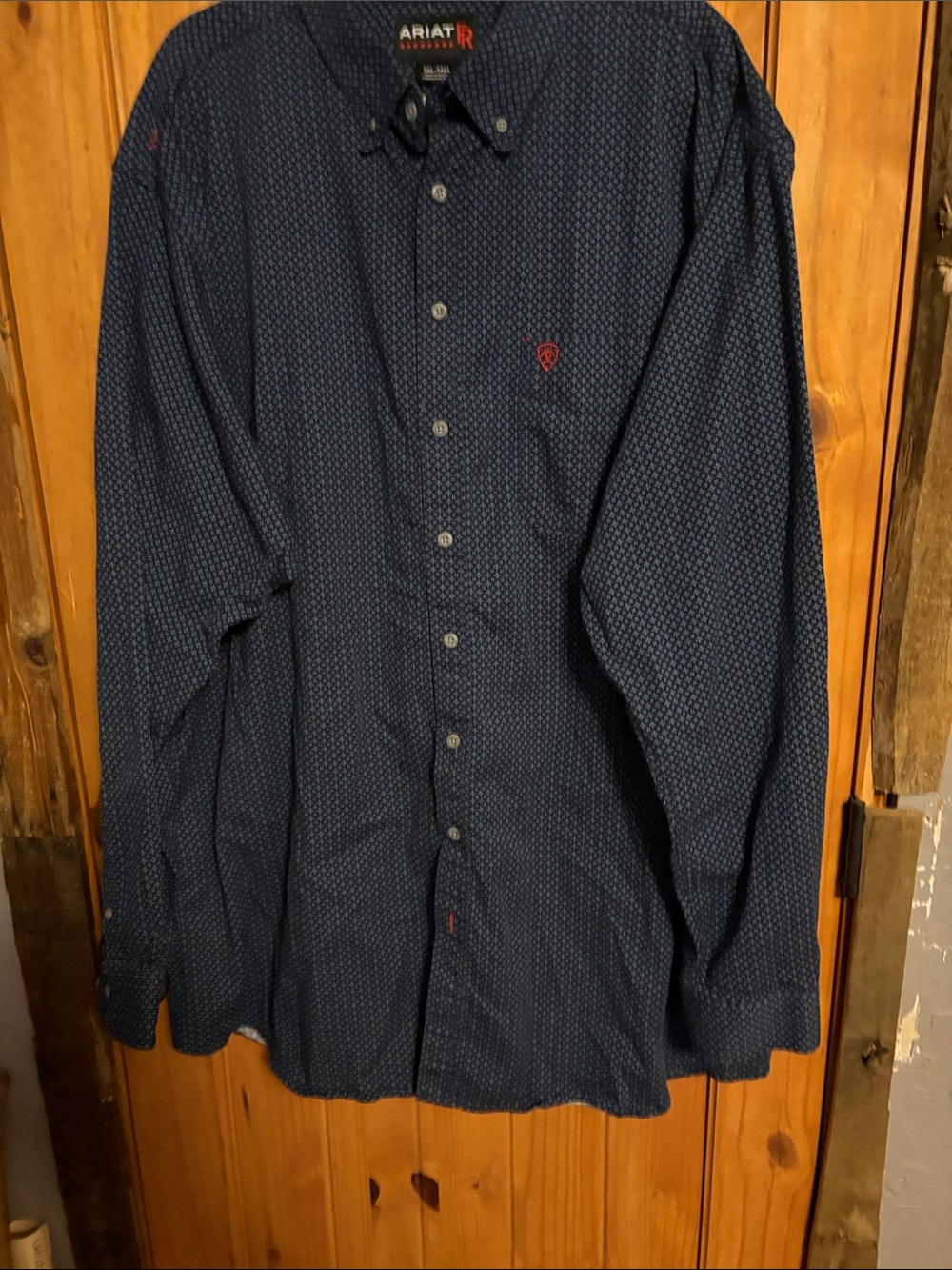 Ariat Men's Navy Micro-Pattern Button-Down Shirt with Red Logo